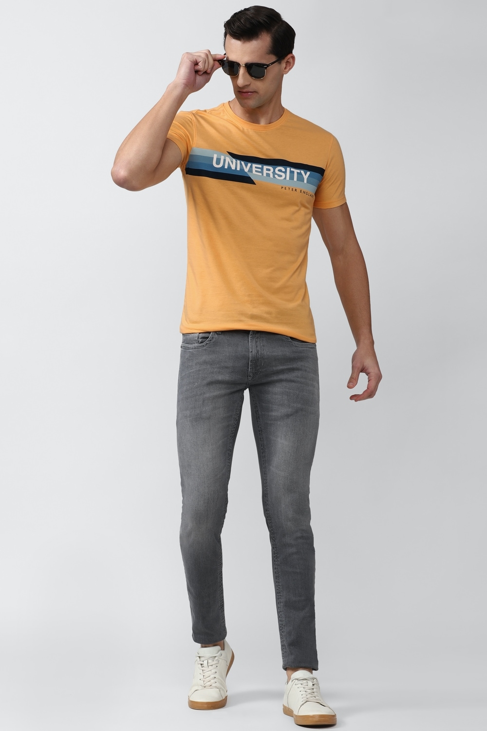Men Yellow Graphic Print Round Crew Neck Crew Neck T-shirt