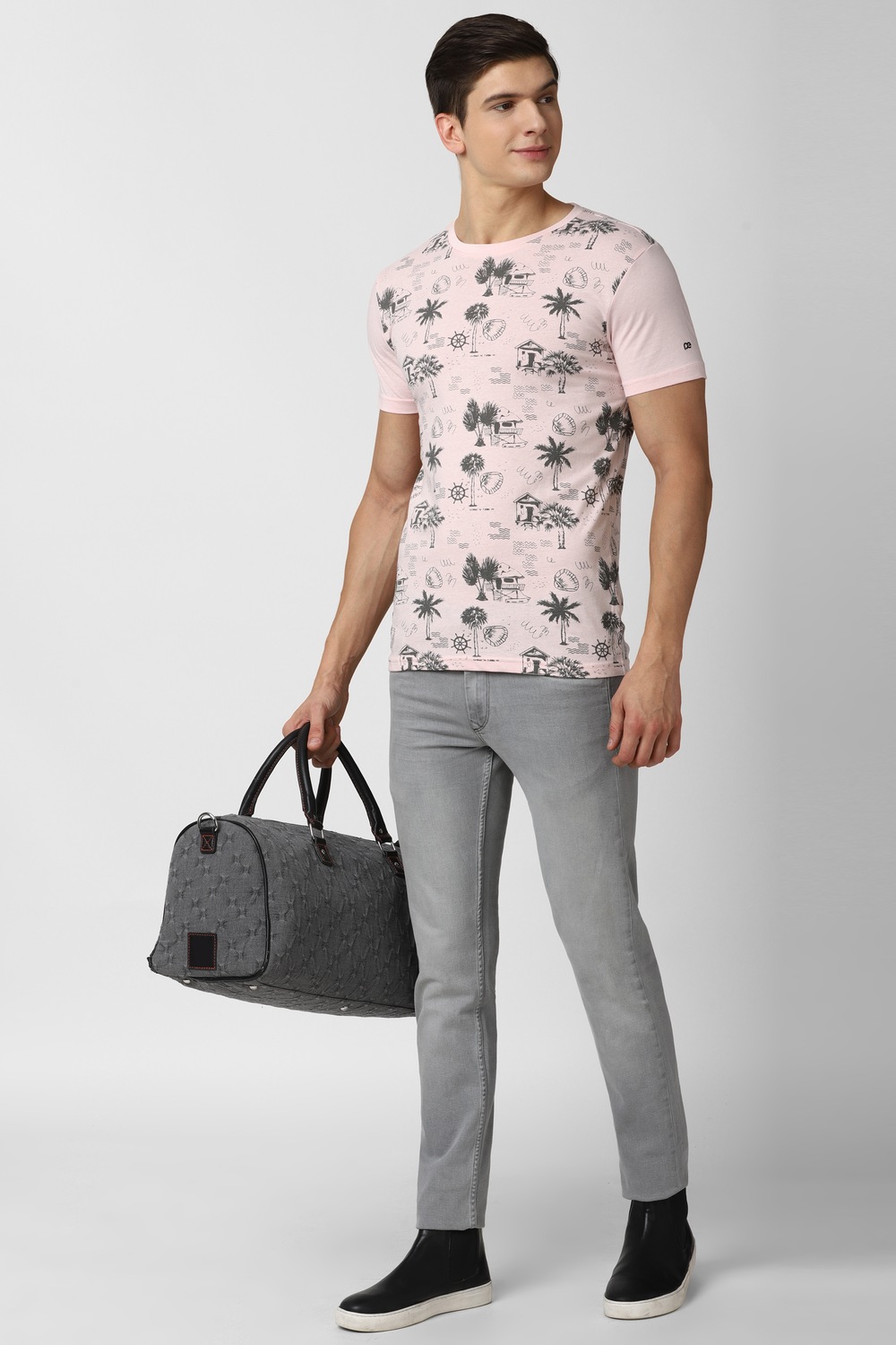 Men Pink Print Round Crew Neck Crew Neck T-shirt