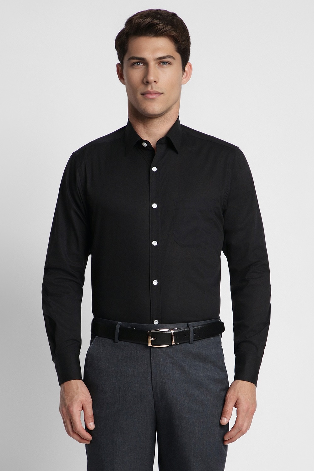 Men Black Regular Fit Full Sleeves Formal Shirt